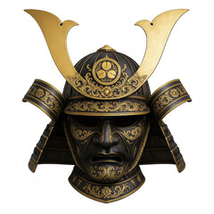 Intricate Black and Gold Samurai Kabuto Helmet Adorned with Ornate Detailing and Traditional Crest