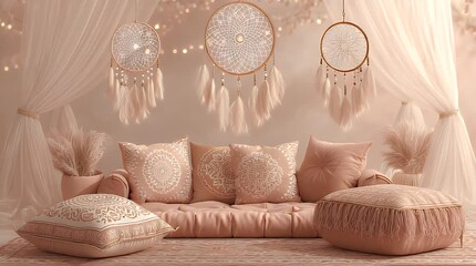 Pink Boho Living Room Decor - Powered by Adobe