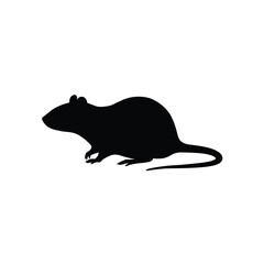 Black silhouette of a rat on a white background