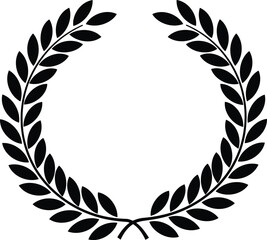 Obraz premium Black laurel wreath, victory symbol, achievement icon, honor emblem, ancient Greece Rome, vector illustration, isolated design