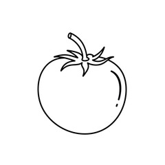 Simple black and white line drawing of a tomato