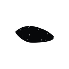 Black silhouette of a sweet potato with white lines on a white background