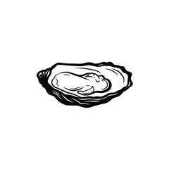 Black and white illustration of a single oyster on a white background © MH Creation House