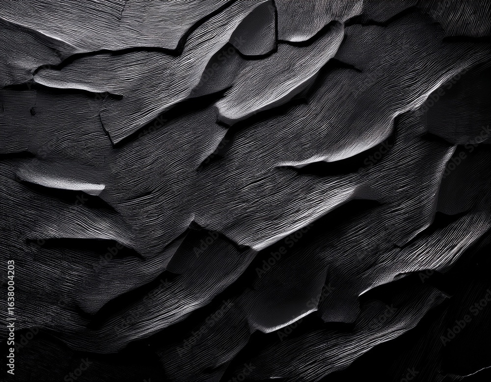 Poster close up of a rough black textured surface with subtle light and shadow