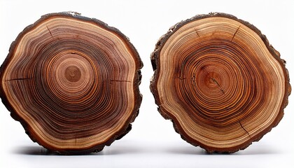 high resolution image of two wooden log slices showing natural wood grain patterns