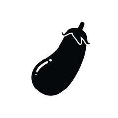 Simple black silhouette of an eggplant on a white background