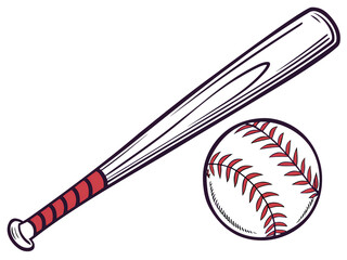 Baseball Bat and Ball: Classic Sports Equipment Illustration on transparent background