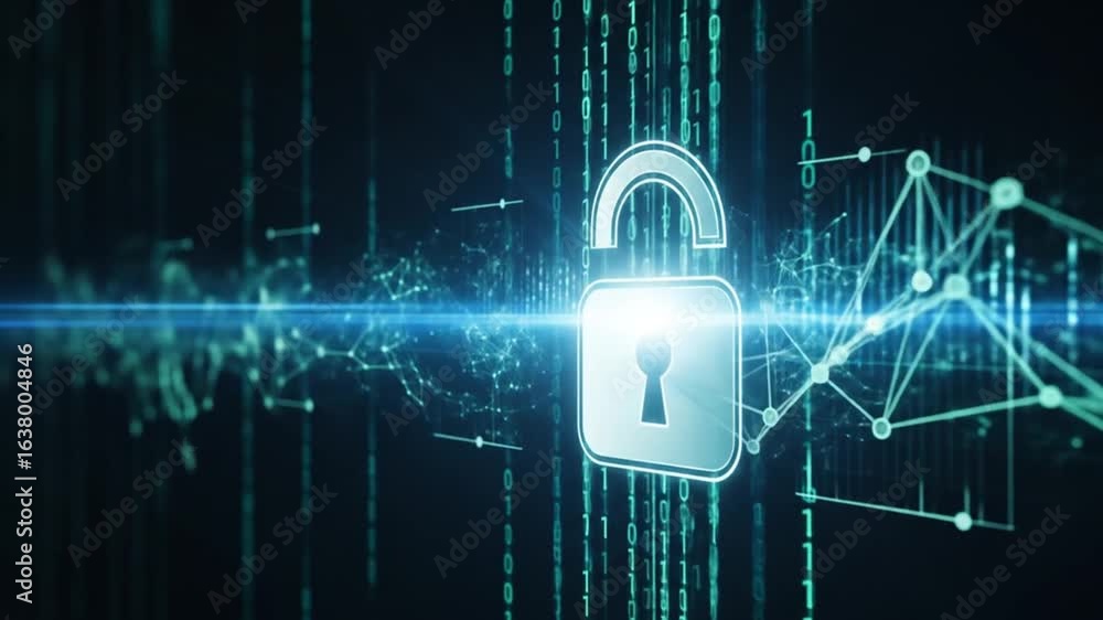 Aufkleber unlocking digital security: abstract data stream and cybersecurity representation for network