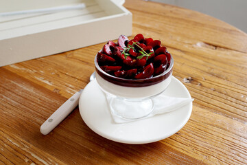 cherry dessert korea cafe panna cotta fruit