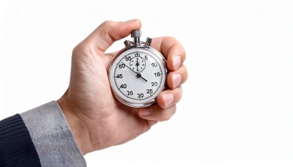 hand holding stopwatch isolated on white background