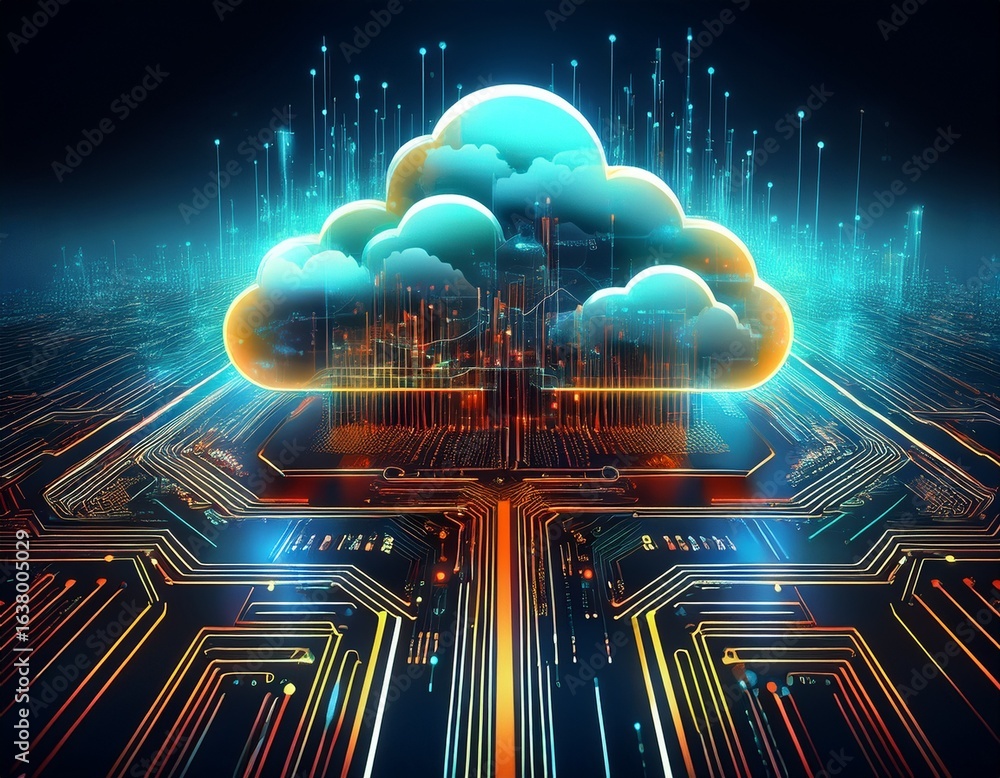 Aufkleber cloud storage circuit background with data processing