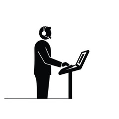 Person with headset and laptop at a console