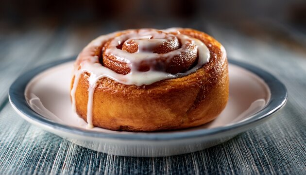 delicious freshly baked cinnamon roll with sweet icing drizzled on top perfect for breakfast or a tasty treat any time close up view - Powered by Adobe