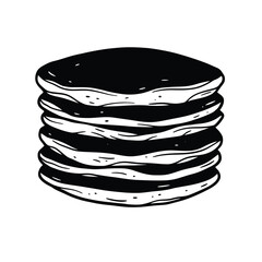 Hand drawn stack of pancakes illustration in black and white
