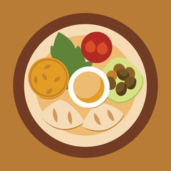 Vector illustration of mediterranean mezze platter with dips and bread