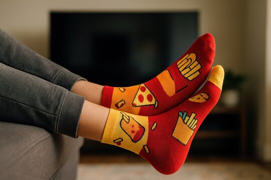 Red And Yellow Fast Food Socks. Casual Indoor Relaxation
