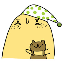 illustration of cartoon lemon and teddy bear for sleeping
