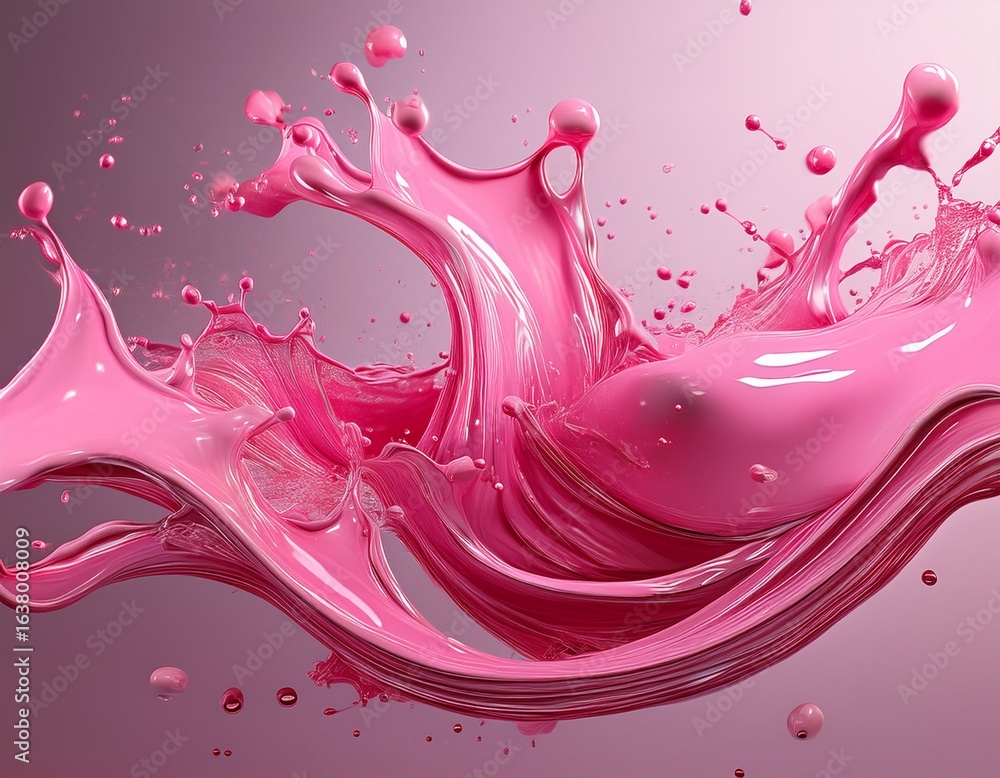 Poster viscous pink liquid in dynamic motion creates captivating splash showcasing droplets and waves in vi