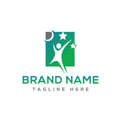 Abstract Human Figure Reaching for Stars Logo with Gradient Colors person