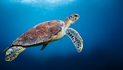 Fototapeta premium isolated sea turtle graceful marine reptile swimming