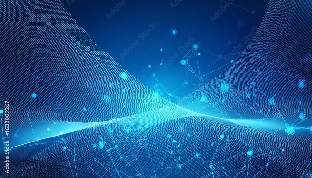 Poster abstract connected dots and lines on blue background