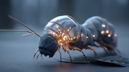 Futuristic Bug Creature with Glowing Internal Lights on a Textured