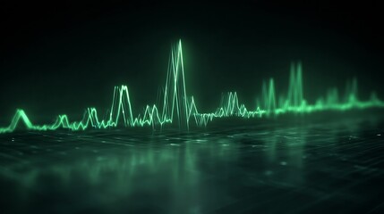 Futuristic Green Audio Visualization: Dynamic Sound Waveform on Dark Backdrop.