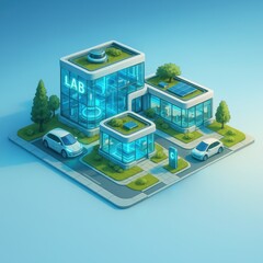 Miniature Futuristic Research Lab With Electric Cars. Sustainable Science Facility