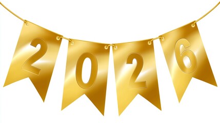 Golden Pennant Garland with the Number 2026 Celebrating the New Year and Future Years.