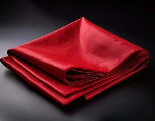 close up of a folded red napkin on a plain black background