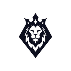Lion head with crown inside a dark rhombus shape logo king royal