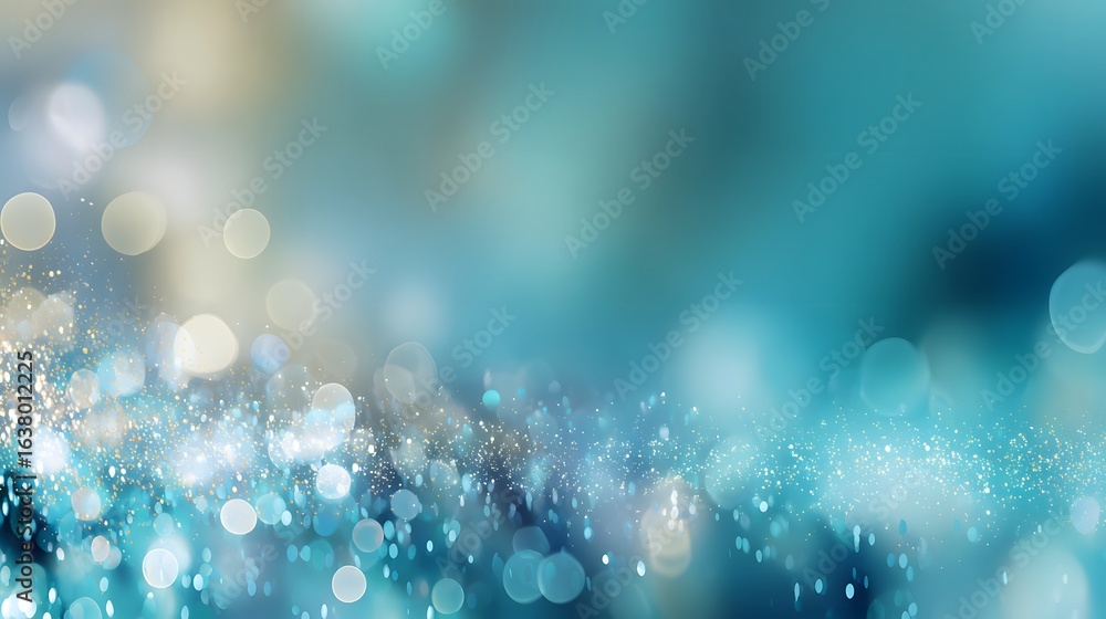 Aufkleber abstract teal and beige bokeh background with glittering particles.