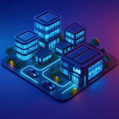 Obraz premium Futuristic Laboratory Complex With Solar Panels - Isometric 3D Illustration