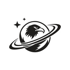 Silhouette of an Eagle in Orbit Around a Planet with Stars bird falcon