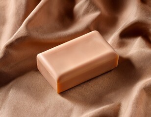 light brown bar of soap on a draped fabric