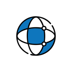 Stylized Globe Icon with Blue Segments and Connected Nodes earth world