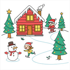  Winter Christmas composition in paper cut style .Merry Christmas text Calligraphic Lettering Vector illustration. Merry Christmas card. Winter holiday theme. Happy New Year. Christmas cartoon.