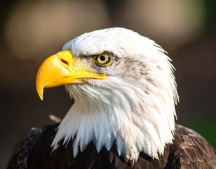 Obraz premium American Eagle and the Stars A majestic bald eagle the symbol of freedom and strength gazes with unwavering focus against a backdrop of the American flag. A national bird portrait