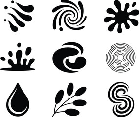 Fototapeta premium Collection of nine black and white abstract graphic symbols and icons