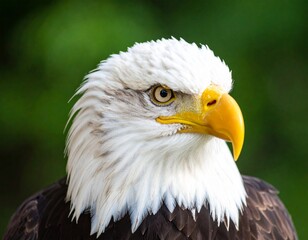 Obraz premium American Eagle and the Stars A majestic bald eagle the symbol of freedom and strength gazes with unwavering focus against a backdrop of the American flag. A patriotic bird national