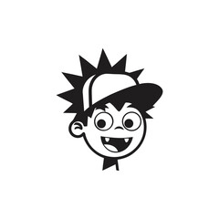 Cartoon Boy with Spiky Hair and Baseball Cap Smiling on White Background character child