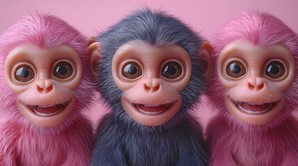 3D monkey toy heads with cheeky grins