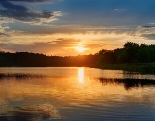 Obraz premium serene evening lake background with still water