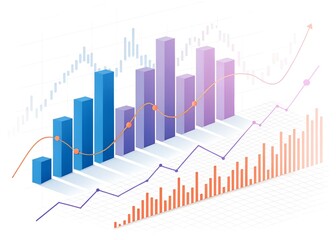 An illustrative graphic showcasing business and financial data with multiple charts representing growth and analysis on a white background.