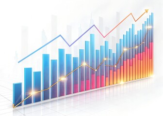 Colorful abstract financial business graph featuring bar charts and trend lines representing growth and economic progress on a white background