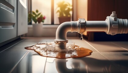water heater overflow pipe leaking onto the floor causing a puddle of warm water and fear of potential damage to the surrounding area