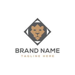 Geometric Lion Head Logo with Brand Name and Tagline on White Background abstract