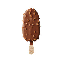 Chocolate ice cream bar covered in crunchy nuts isolated on transparent background
