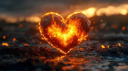 Fototapeta premium Fiery heart glowing with passionate flames