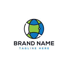 Globe Logo with Network Lines and Text Placeholder for Brand Name world earth